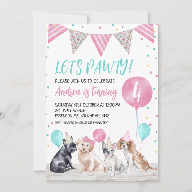 Chiens du drapeau de Bunting Invitation d'annivers (Devant)