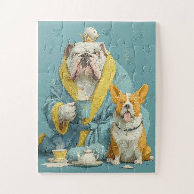 Chiens du temps du thé - Bulldog & Corgi Puzzle (Vertical)