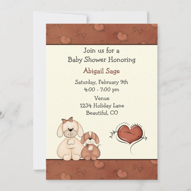 Chiens et Coeurs Baby shower Invitation pour les f (Devant)