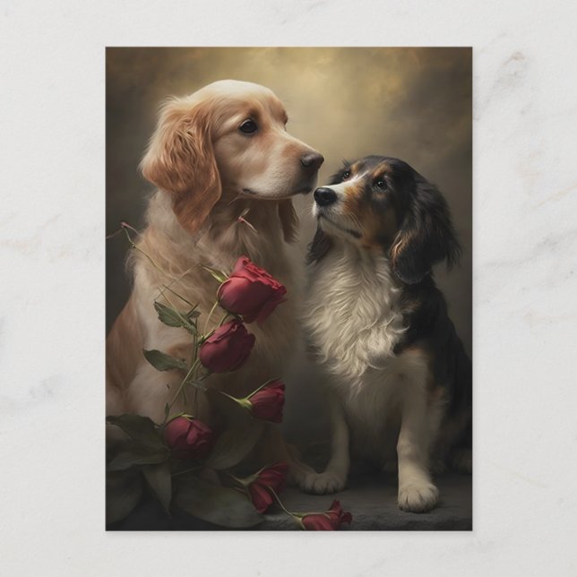 Chiens et Rose Carte de voeux Saint-Valentin/Anniv (Devant)