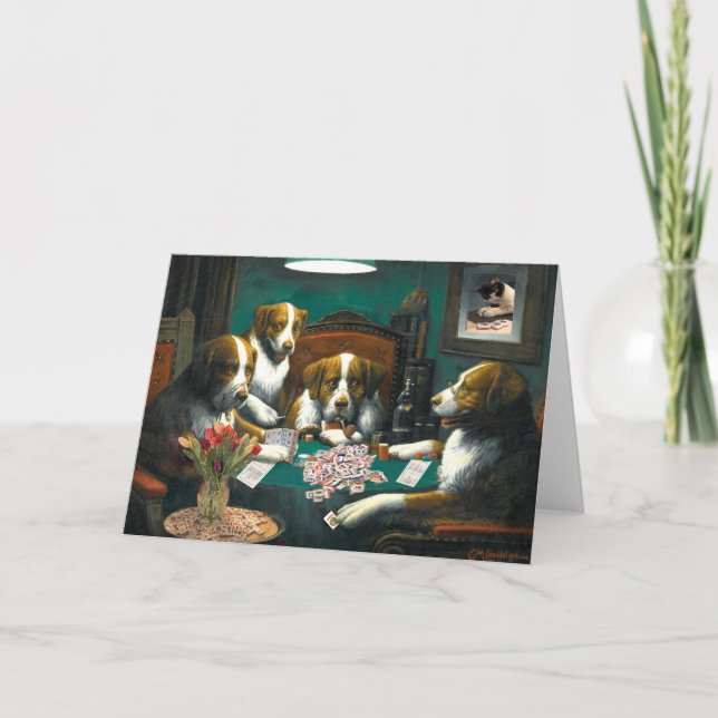 Chiens jouant Carte pour notes Mah Jongg (Devant)