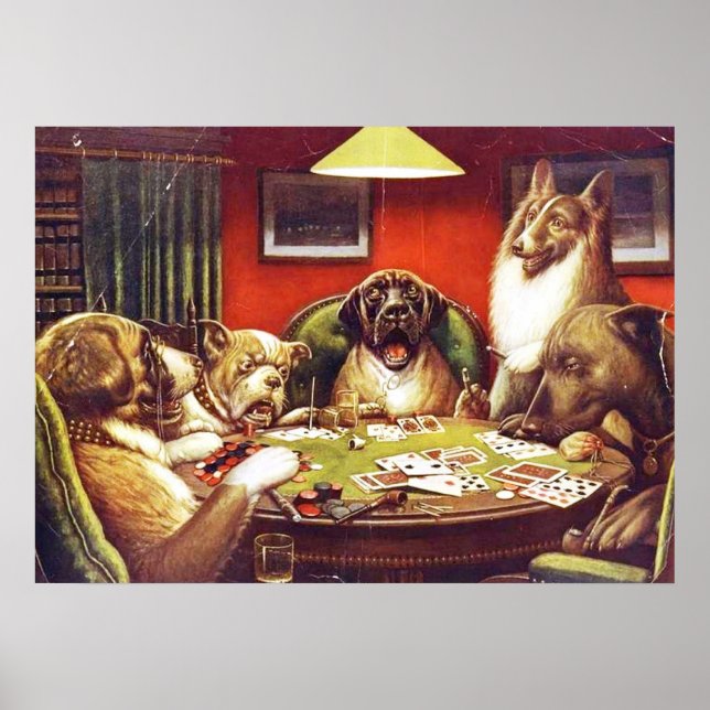 Chiens Jouer aux cartes poster (Devant)