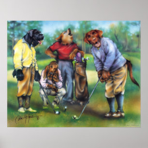 Chiens Jouer Golf Poster
