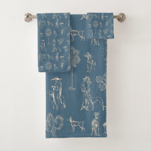 Chiens Lady Toile de Jouy Dark Turquoise