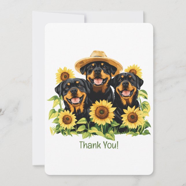 Chiens Merci Rottweiler entourés de tournesols (Devant)