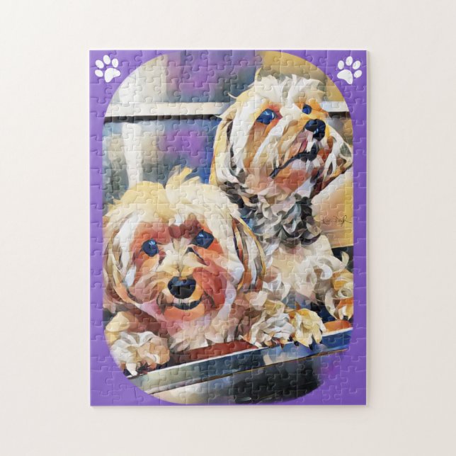 Chiens mignons ayant un puzzle de bain (Vertical)