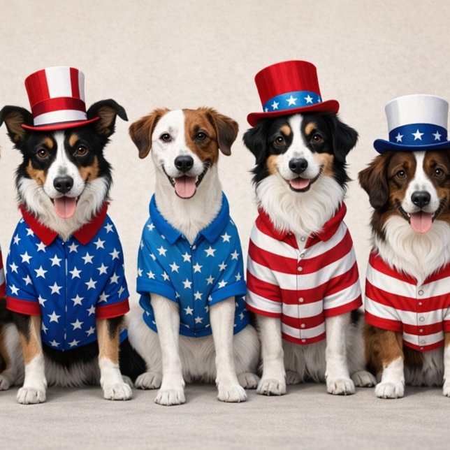 Chiens mignons des États-Unis Carte américaine ("Star, stripes, and wagging tails")