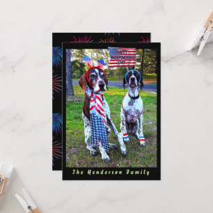 Chiens patriotiques et feux d'artifice Carte du jo