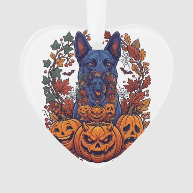 Chiens Pitbull Bleus Citrouilles Halloween Feuille (devant)