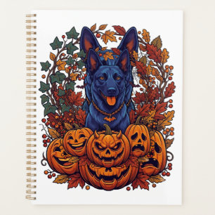 Chiens Pitbull Bleus Citrouilles Halloween Feuille