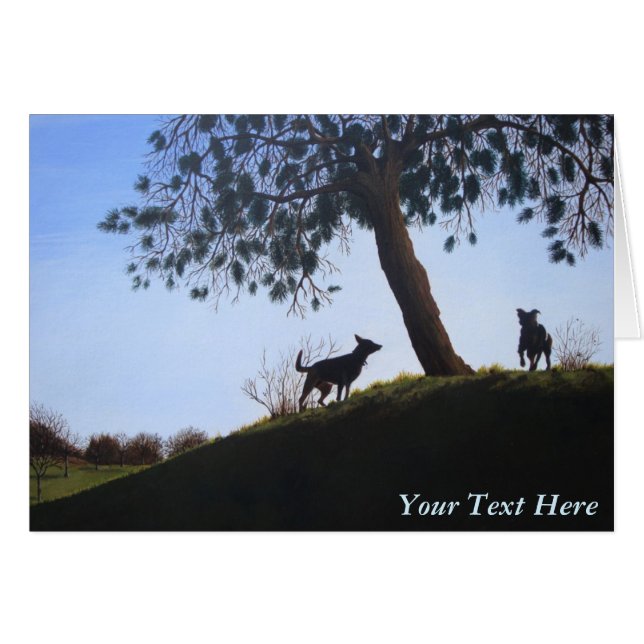chiens sur le flanc bleu ciel original paysage art (Devant Horizontal)