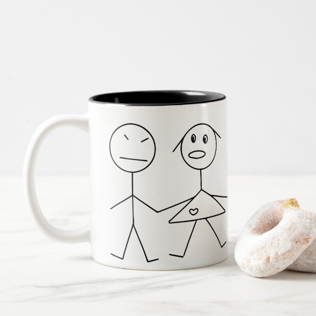 Chiffre amusant Stick Figure Couple Mug Café (Avec donut)