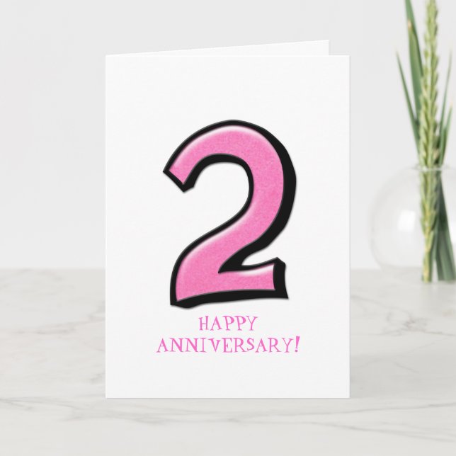 Chiffres Silly 2 rose Anniversaire Carte (Devant)