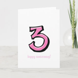 Chiffres Silly 3 rose Anniversaire Carte