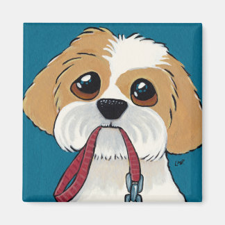 Chih Tzu Puppy sur Blue Dog Art Magnet