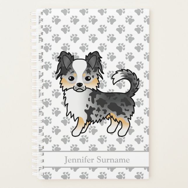 Chihuahua à poil long Blue Merle et texte personna (Devant)