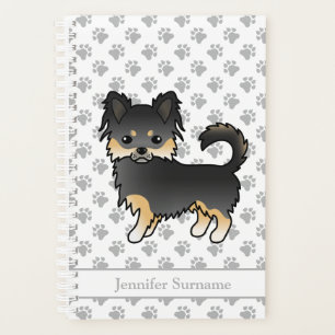 Chihuahua à poil long noir et feu & Texte