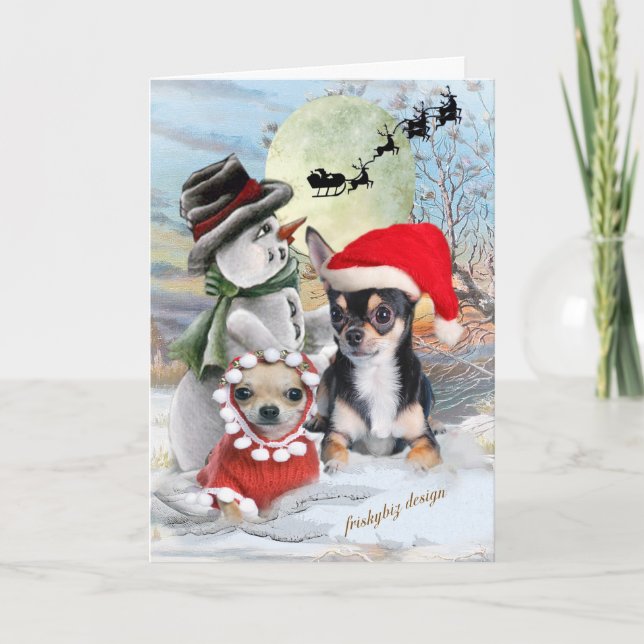 Chihuahua Avec Cartes De Noël Snowman (Devant)