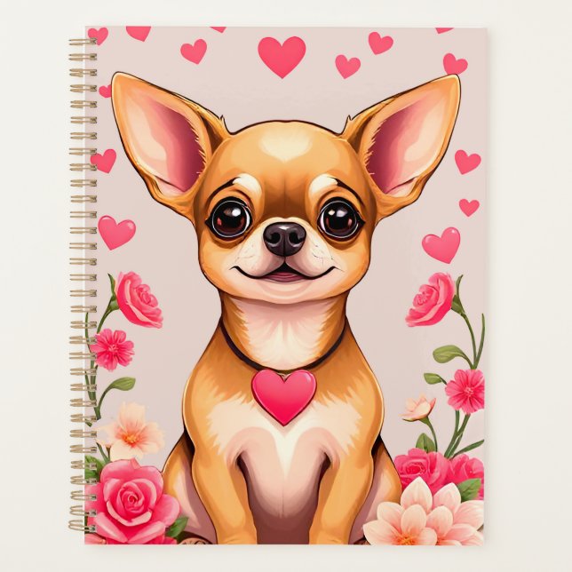 Chihuahua avec motif de cœur et éléments floraux (Devant)
