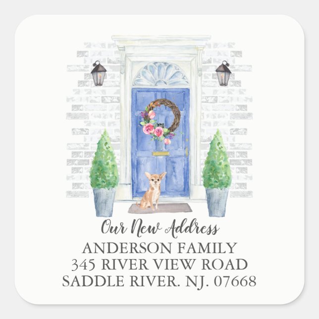 Chihuahua Blue Door Nouvelle adresse Étiquette Sti (Devant)