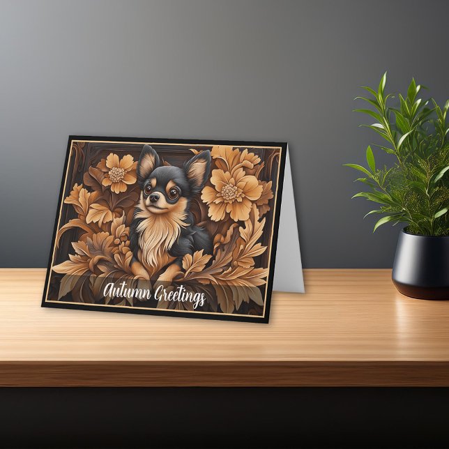 Chihuahua Cartes noires à cheveux longs (Chihuahua Long-haired Black Tan Note Cards. Personalize front and inside.)