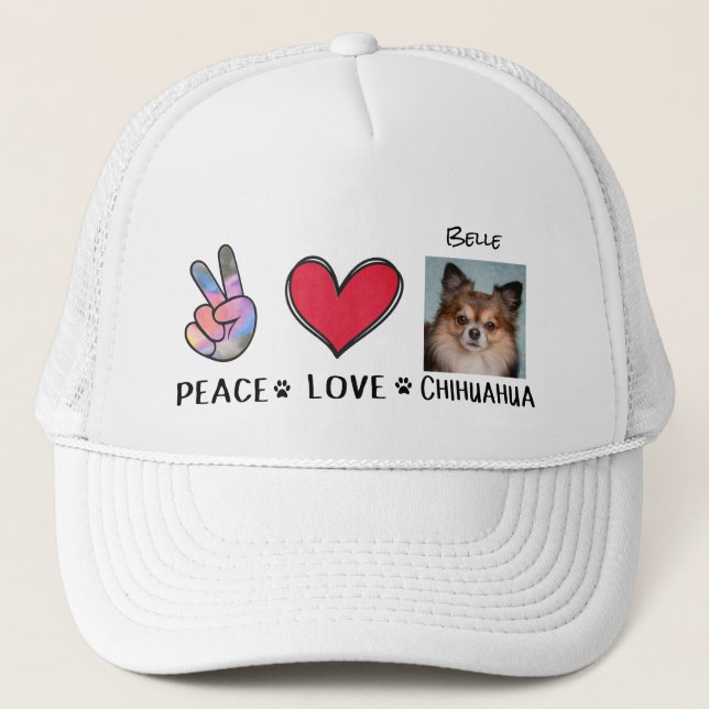 Chihuahua Casquette Peace Love Amoureux de les chi (Devant)