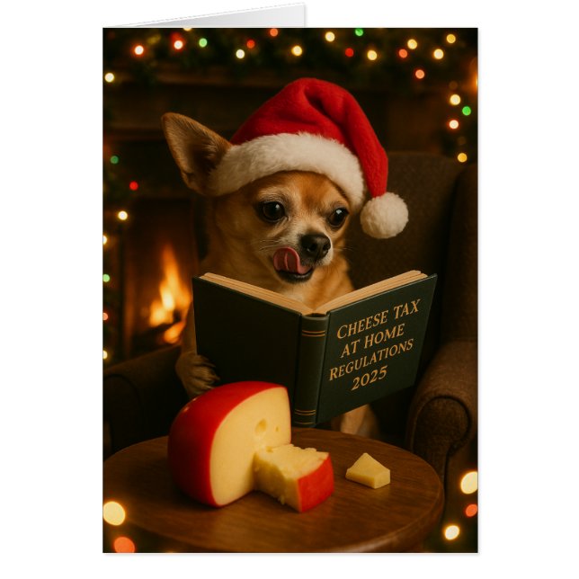 Chihuahua 'Cheese Tax' Christmas card (Devant)