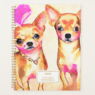 Chihuahua Chiens mignons Aquarelle du coeur rose