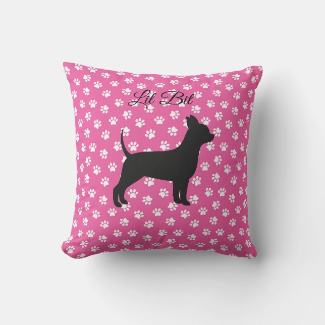 Chihuahua Coussin Customisé Silhouette rose (Recto)