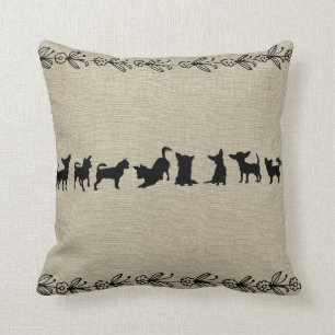 Chihuahua noir Silhouette Vintage Coussin floral