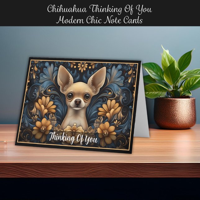 Chihuahua Penser À Vous Moderne Chic Cartes À Note (Chihuahua Thinking Of You Modern Chic Note Cards. Personalize it!)