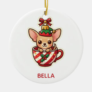 Chihuahua Tasse Xmas Ornement Kawaii Chapeau de lu