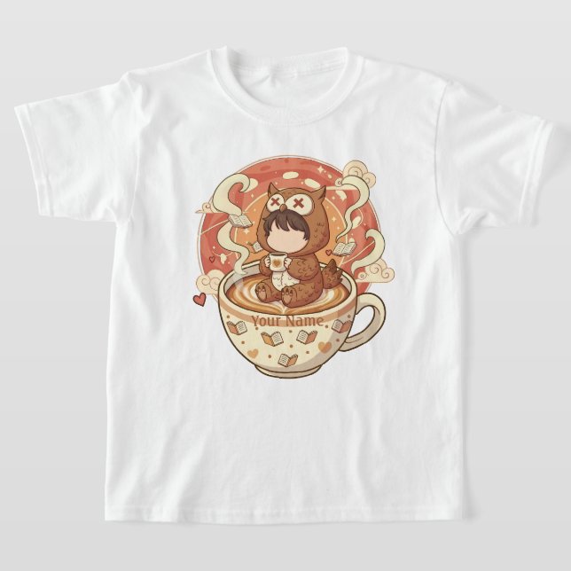 Child Name Owl Kids T-Shirt for Boys Girls School (Poser)