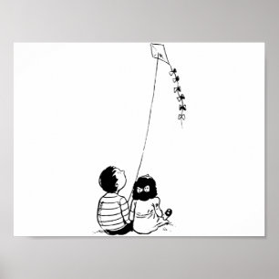Children Flying A Kite Poster