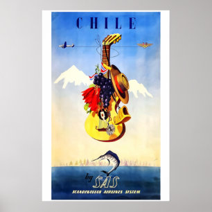 Chili 1951 AFFICHE IMPRIMÉE Voyage Publicité A5-A1
