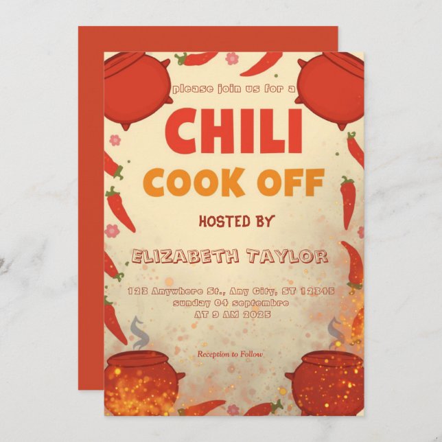 Chili Cook Off Party Invitation (Devant / Derrière)