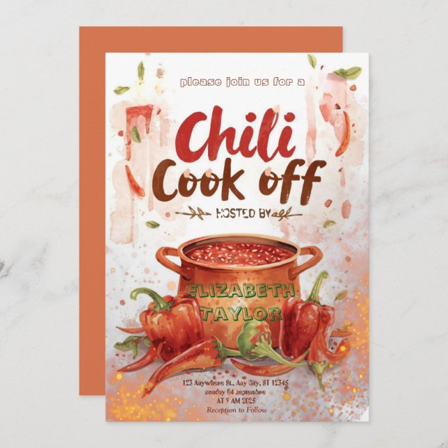 Chili Cook Off Party Invitation (Devant / Derrière)