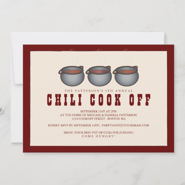 Chili Pot Trio Chili Cook Off Party Invitation (Devant)