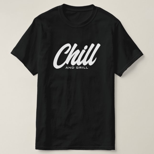 Chill et grill drôle noir t-shirt barbecue pour ho (Design devant)