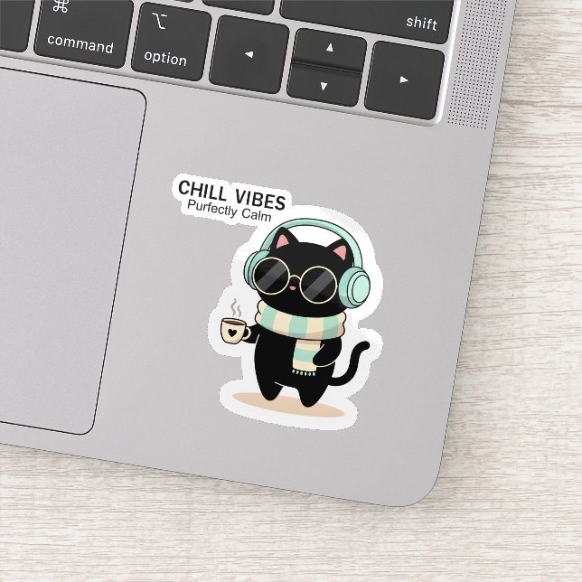 Chill Vibes Cat Sticker – Cute Black Cat with Head (Détail)
