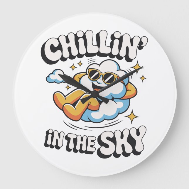 Chillin' in the Sky - Fun Cloud Wall Horloge (Recto)