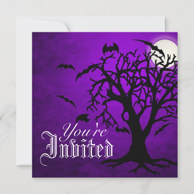 Chilling Go Batty Purple Moon Halloween Invitation (Devant)