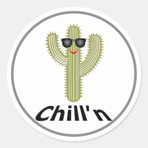 Chill'n Cactus Design - Sticker rond classique, Gl