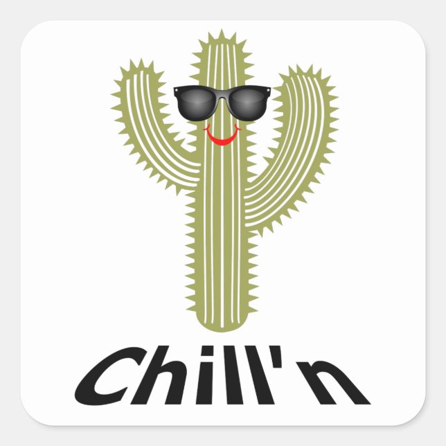 Chill'n Cactus Design - Stickers Carrés, Matte, Sm (Devant)