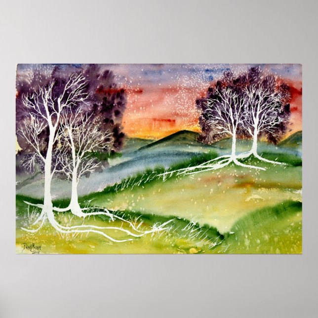 chills 2 surreal landscape watercolor poster print (Devant)