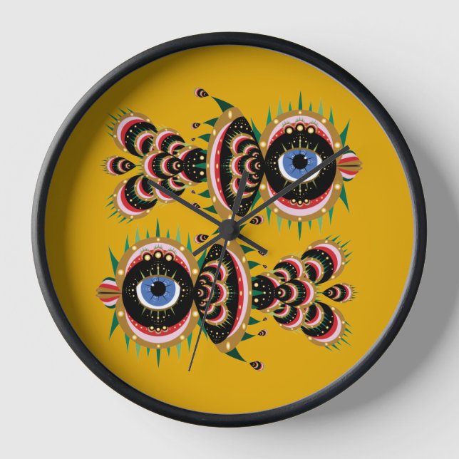 Chimera - Poisson Oiseau Bois Horloge encadrée (Recto)