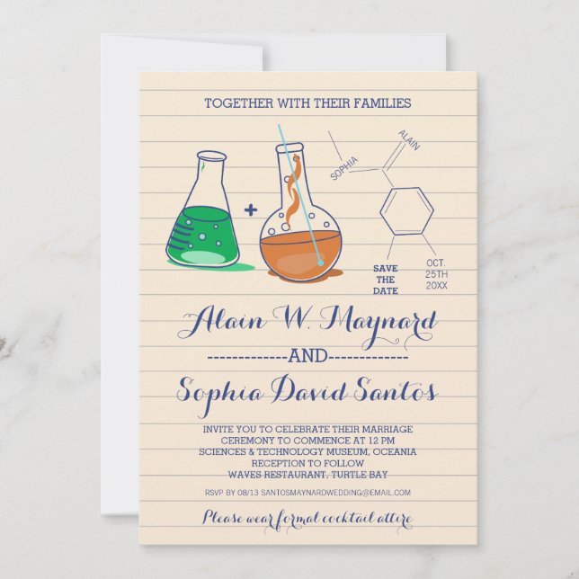 Chimie verte et orange Invitations de mariage (Devant)