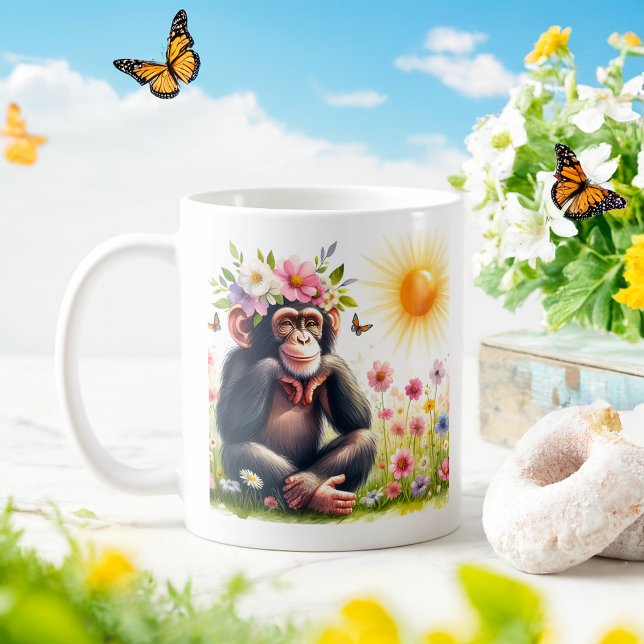 Chimpanzé d'aquarelle de printemps - Mug d'enfant (Créateur téléchargé)