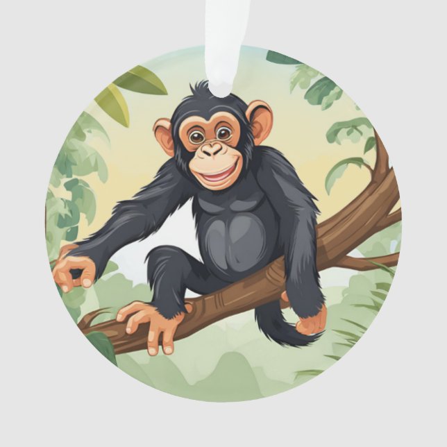 Chimpanzée avec sa mignonne queue sur la branche s (devant)