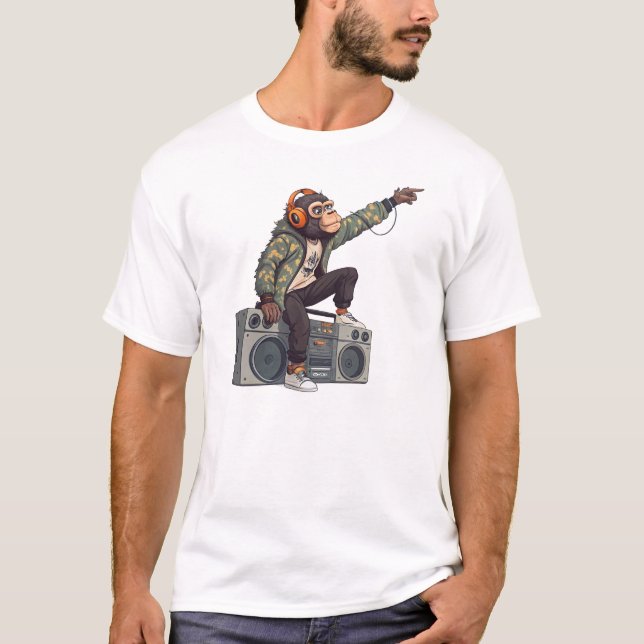 Chimpanzee DJ T-Shirt – Funky Music Monkey Tee  (Devant)